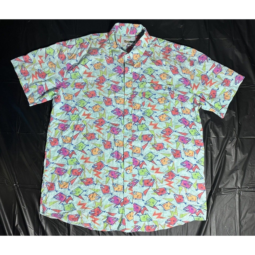 Tipsy Elves Button Up FISH Shirt Men’s XXL Colorful Short Sleeve Button Down